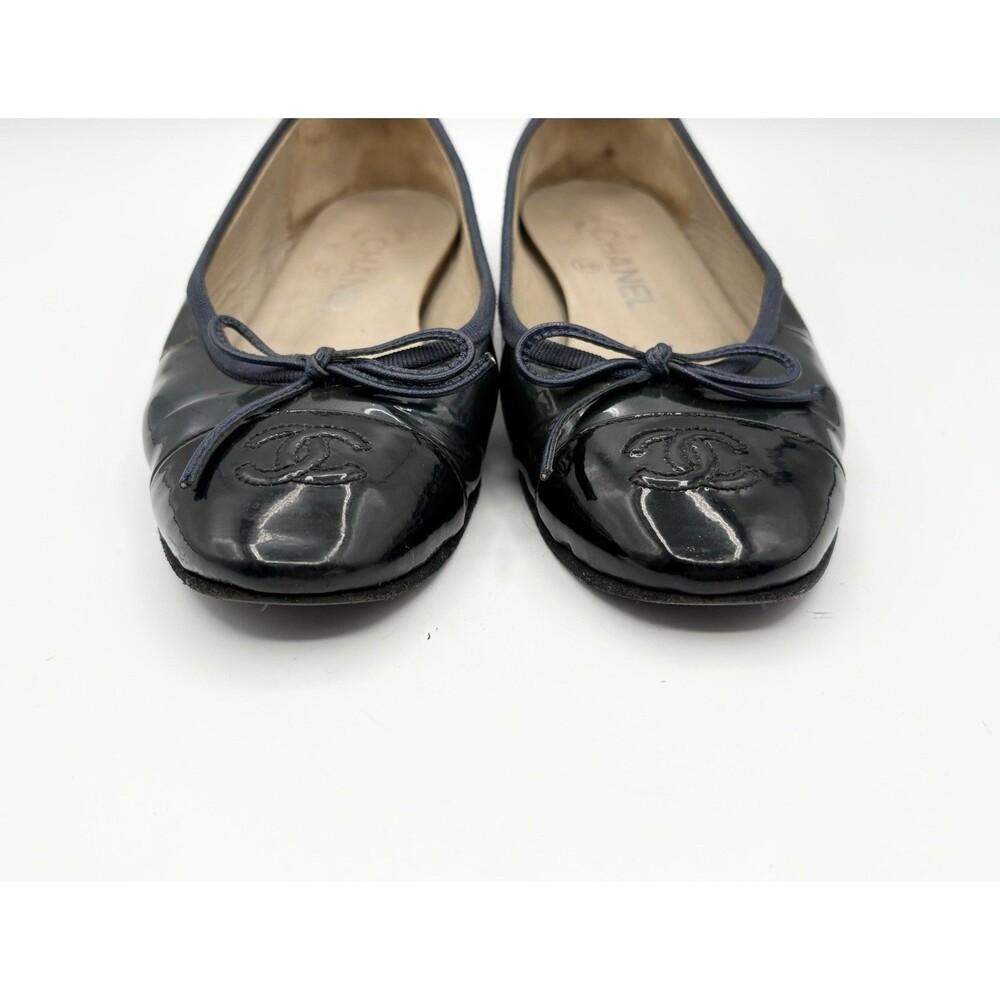Chanel Blue & Black Patent Leather Ballet Flats Bow Accent Size EU 35.5 - Picture 5 of 16